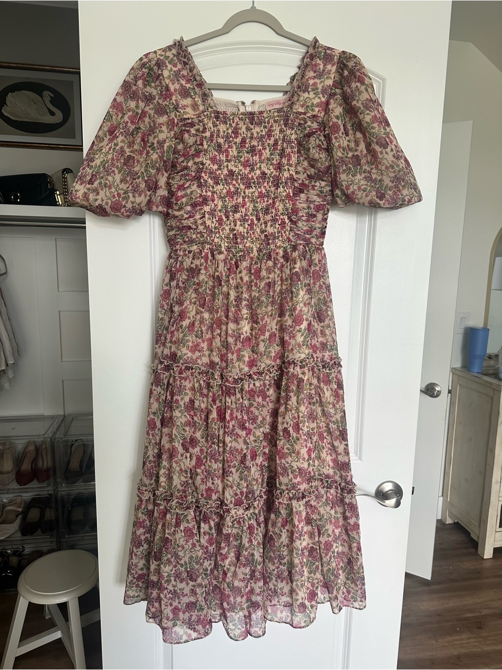 Ivy City Floral Puff-Sleeve Midi Stephanie Dress